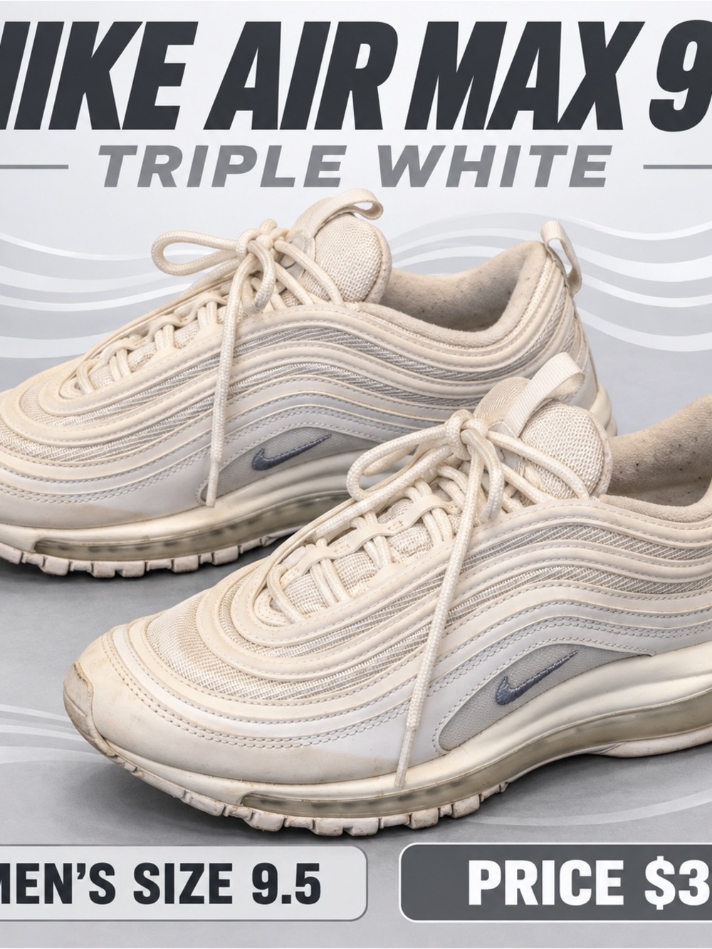 Nike Air Max 97 Triple White Wolf Grey Men’s Sneakers Size 9.5